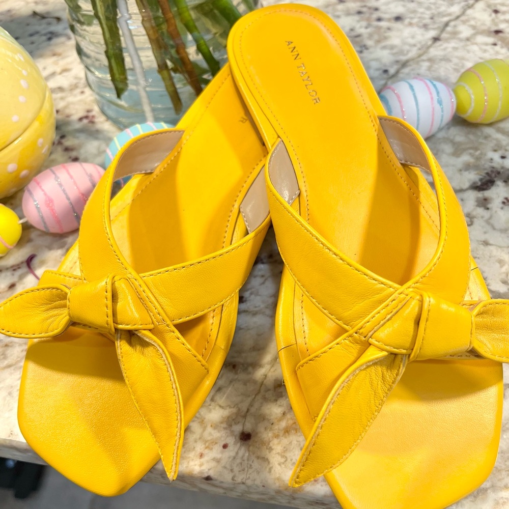 Ann Taylor leather bow flat slide!